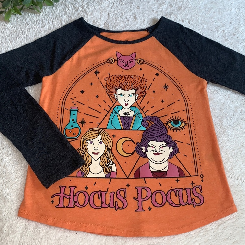 Disney Hocus Pocus Top 7 Orange and Gray EUC Halloween